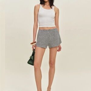 Reformation blue and White Checkered High Waist Shorts
